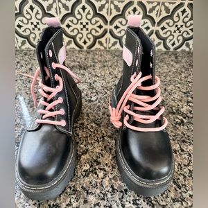 black and pink combat boots